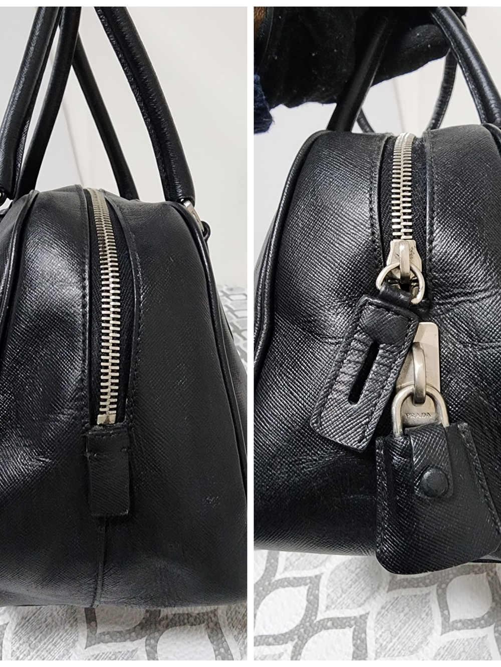 Prada Saffiano Lux Bauletto Shoulder Bag Black - Picture 8 of 12